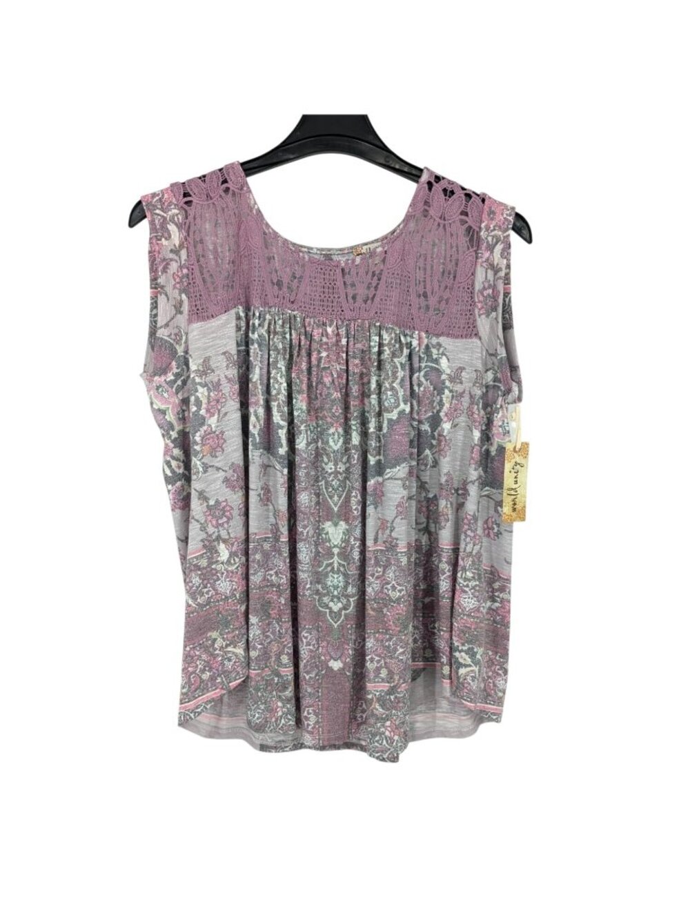 Floral Lace Sleeveless Tunic Top Cottage Boho Romantic Prairie Vacation XLarge